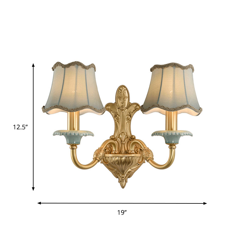 Skørter | Brass Scalloped Wall Lighting Rustic Style Fabric 1/2 Lights Dining Room Wall Mount Light Fixture