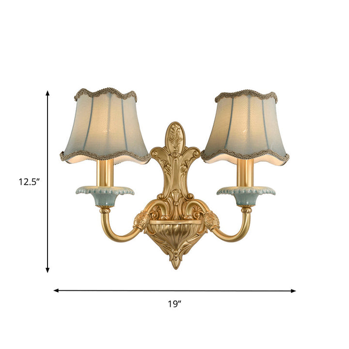 Skørter | Brass Scalloped Wall Lighting Rustic Style Fabric 1/2 Lights Dining Room Wall Mount Light Fixture
