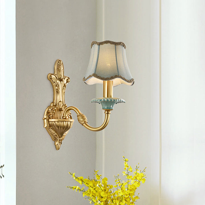Skørter | Brass Scalloped Wall Lighting Rustic Style Fabric 1/2 Lights Dining Room Wall Mount Light Fixture