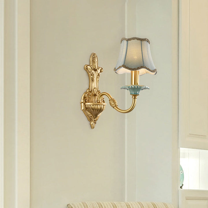 Skørter | Brass Scalloped Wall Lighting Rustic Style Fabric 1/2 Lights Dining Room Wall Mount Light Fixture
