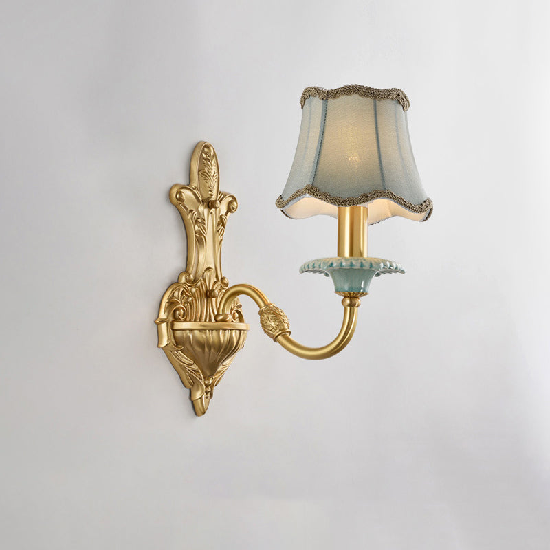 Skørter | Brass Scalloped Wall Lighting Rustic Style Fabric 1/2 Lights Dining Room Wall Mount Light Fixture