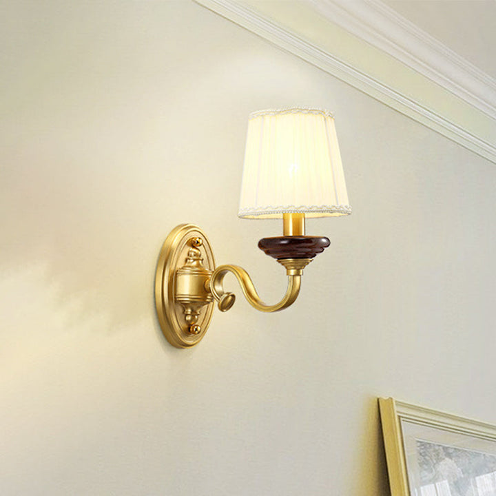 Skørter | 1/2-Pear Fabric Wall Mounted Lamp Traditional Brass Finish Tapered Wall Light Wall Sconce for Dining Room