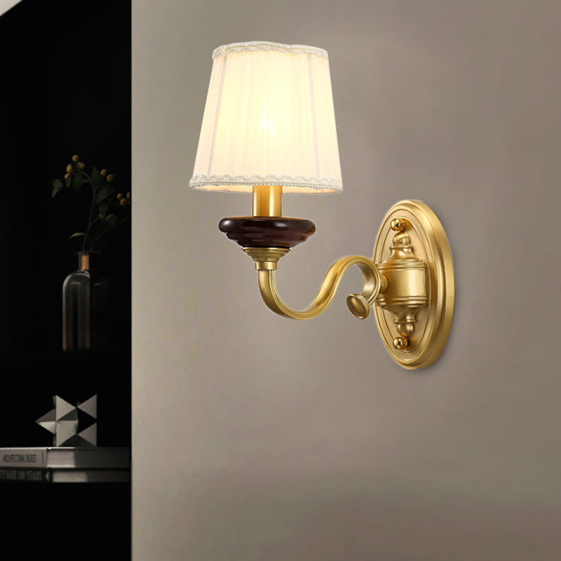 Skørter | 1/2-Pear Fabric Wall Mounted Lamp Traditional Brass Finish Tapered Wall Light Wall Sconce for Dining Room