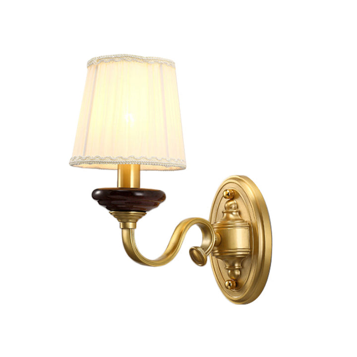 Skørter | 1/2-Pear Fabric Wall Mounted Lamp Traditional Brass Finish Tapered Wall Light Wall Sconce for Dining Room