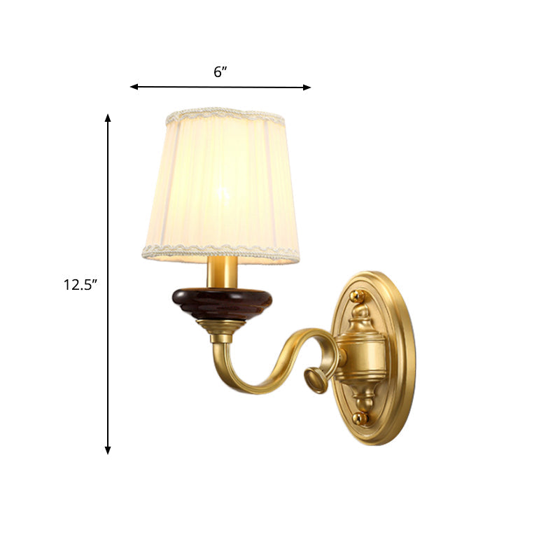 Skørter | 1/2-Pear Fabric Wall Mounted Lamp Traditional Brass Finish Tapered Wall Light Wall Sconce for Dining Room