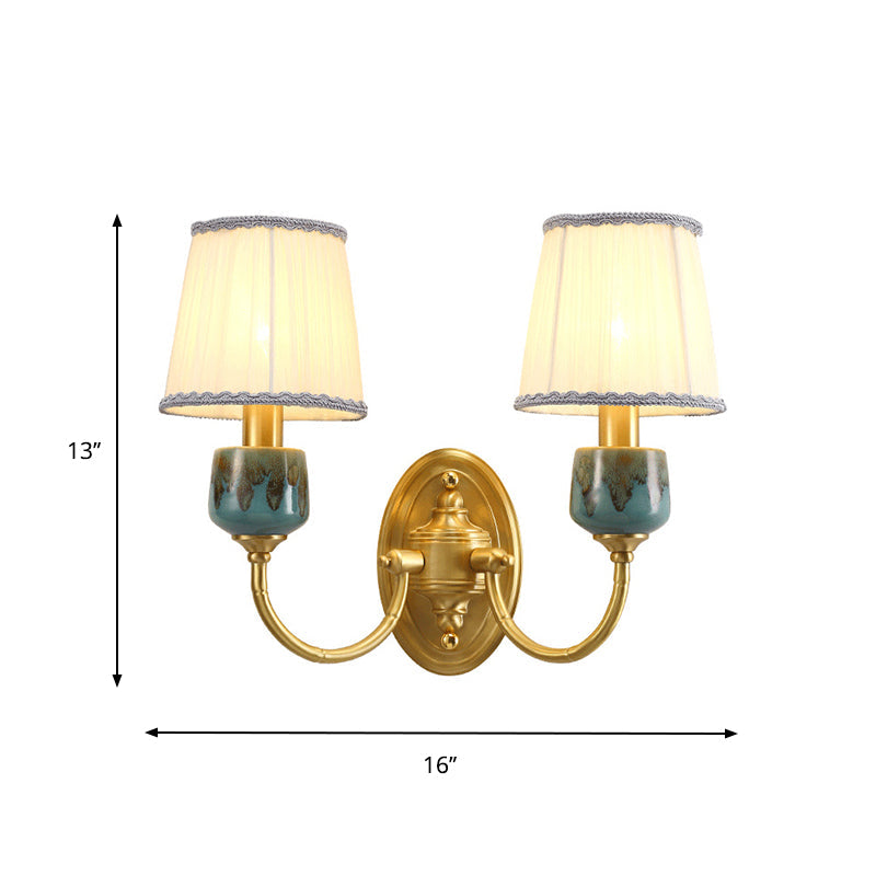 Skørter | Brass 1/2-Light Wall Hanging Light Classic Metal Swing Arms Wall Lamp with Cone Fabric Base
