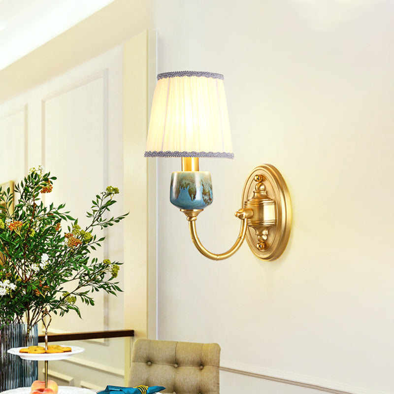 Skørter | Brass 1/2-Light Wall Hanging Light Classic Metal Swing Arms Wall Lamp with Cone Fabric Base
