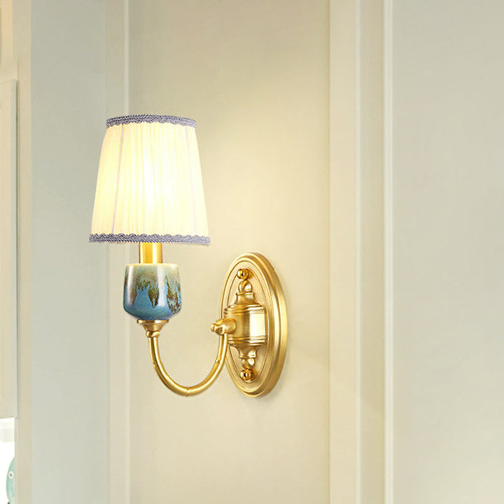Skørter | Brass 1/2-Light Wall Hanging Light Classic Metal Swing Arms Wall Lamp with Cone Fabric Base
