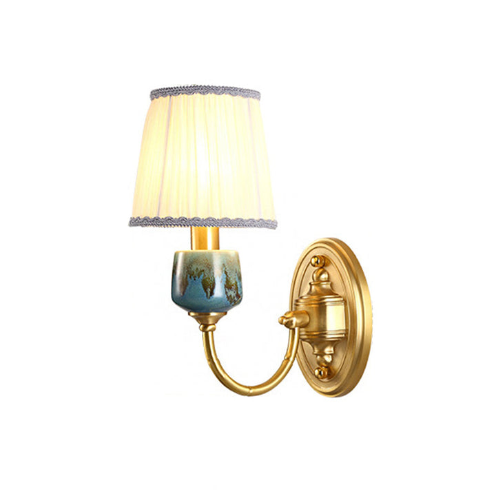 Skørter | Brass 1/2-Light Wall Hanging Light Classic Metal Swing Arms Wall Lamp with Cone Fabric Base