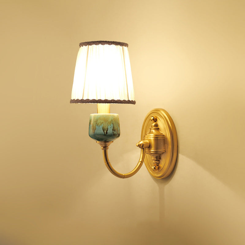 Skørter | Brass 1/2-Light Wall Hanging Light Classic Metal Swing Arms Wall Lamp with Cone Fabric Base