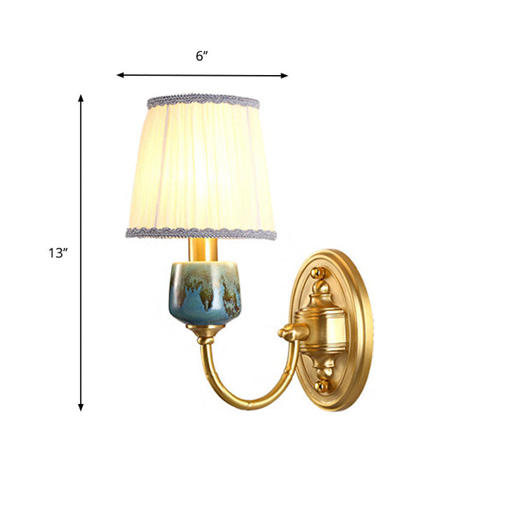 Skørter | Brass 1/2-Light Wall Hanging Light Classic Metal Swing Arms Wall Lamp with Cone Fabric Base
