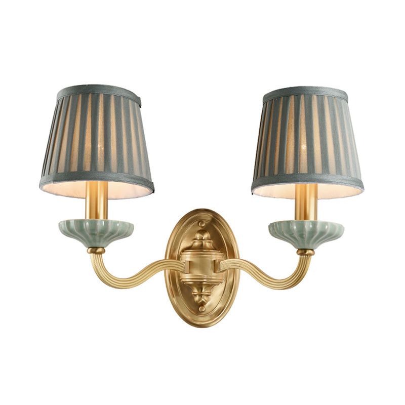 Skørter | Fabric Brass Wall Lamp Fixture Folded Lampshade 1/2-Light Rustic Wall Lantern for Dining Room