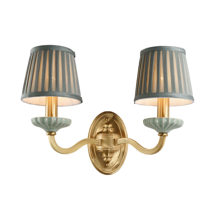 Skørter | Fabric Brass Wall Lamp Fixture Folded Lampshade 1/2-Light Rustic Wall Lantern for Dining Room