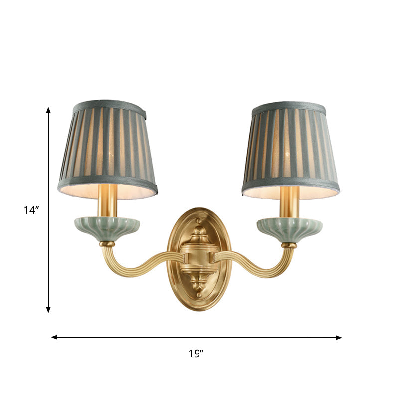 Skørter | Fabric Brass Wall Lamp Fixture Folded Lampshade 1/2-Light Rustic Wall Lantern for Dining Room