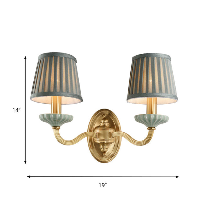 Skørter | Fabric Brass Wall Lamp Fixture Folded Lampshade 1/2-Light Rustic Wall Lantern for Dining Room
