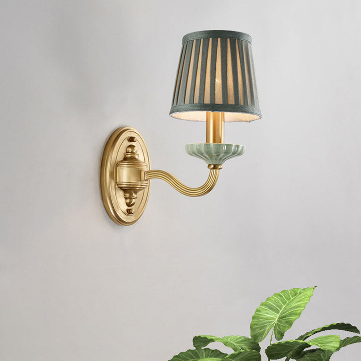 Skørter | Fabric Brass Wall Lamp Fixture Folded Lampshade 1/2-Light Rustic Wall Lantern for Dining Room