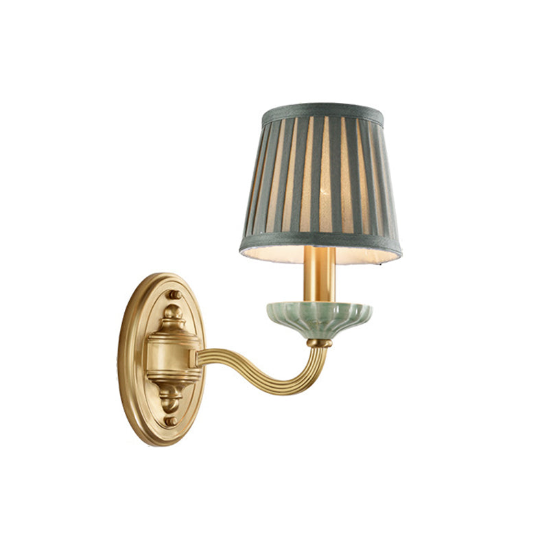 Skørter | Fabric Brass Wall Lamp Fixture Folded Lampshade 1/2-Light Rustic Wall Lantern for Dining Room