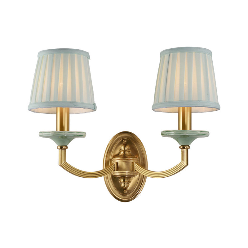 Skørter | Rustic Pleated Drum Wall Mount Light Country 1/2-Cap Living Room Wall Lamp in Brass