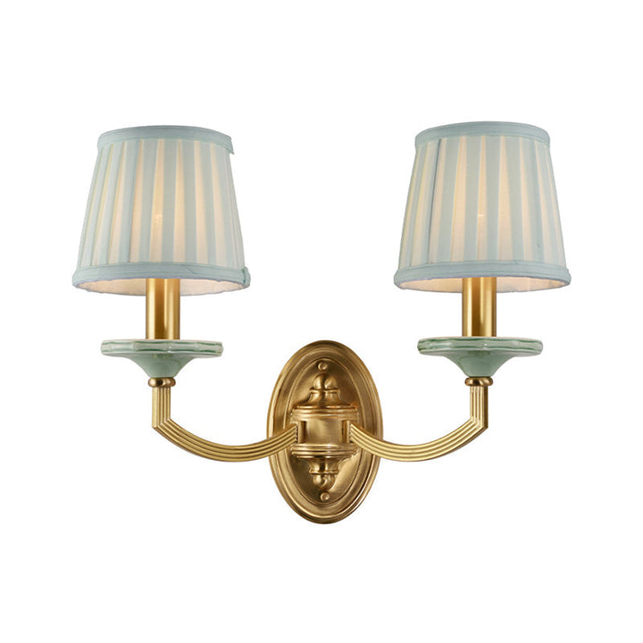 Skørter | Rustic Pleated Drum Wall Mount Light Country 1/2-Cap Living Room Wall Lamp in Brass