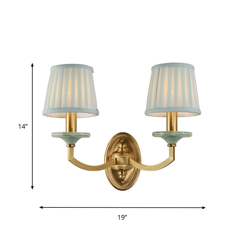 Skørter | Rustic Pleated Drum Wall Mount Light Country 1/2-Cap Living Room Wall Lamp in Brass