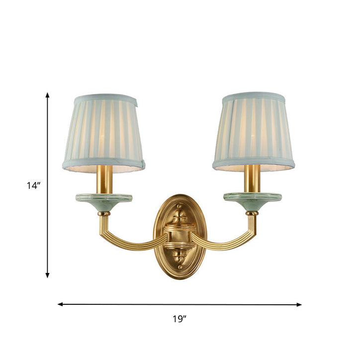 Skørter | Rustic Pleated Drum Wall Mount Light Country 1/2-Cap Living Room Wall Lamp in Brass