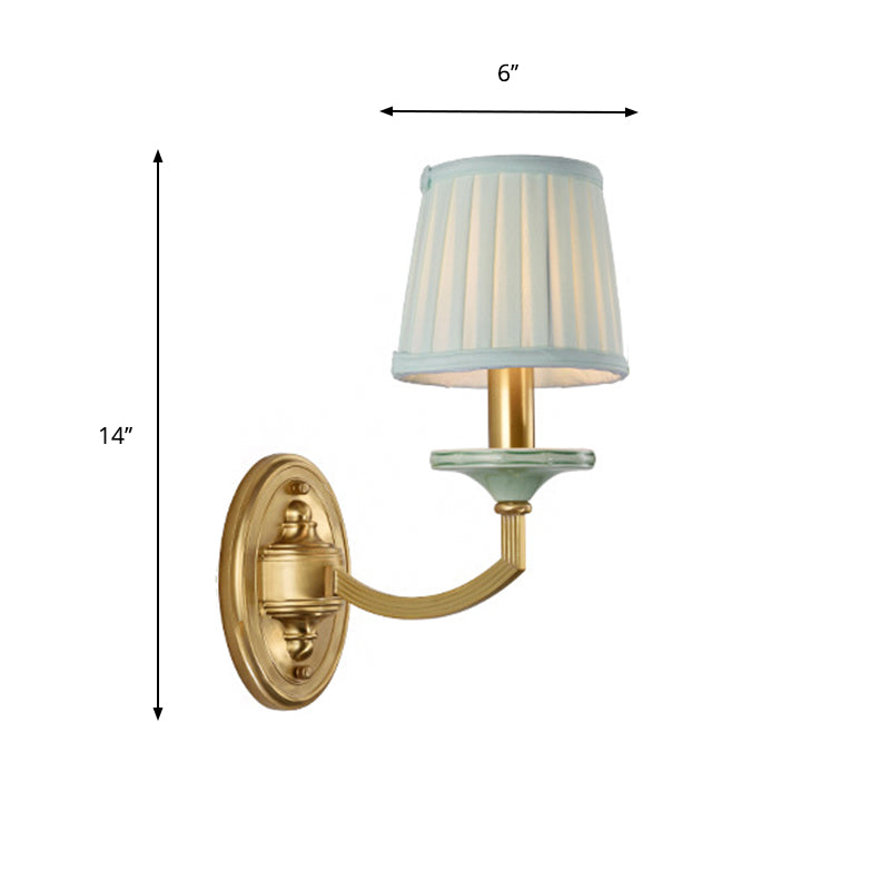 Skørter | Rustic Pleated Drum Wall Mount Light Country 1/2-Cap Living Room Wall Lamp in Brass