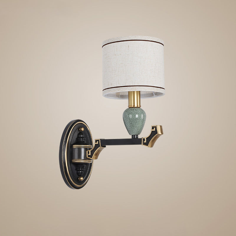 Skørter | 1/2-Pear Wall Mounted Lamp Traditional Drum Fabric Wall Sconces Lighting in Black for Bedroom