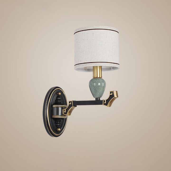 Skørter | 1/2-Pear Wall Mounted Lamp Traditional Drum Fabric Wall Sconces Lighting in Black for Bedroom