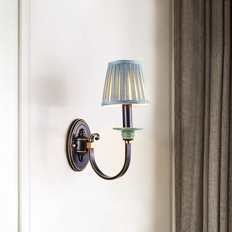 Skørter | Black pleated lampshade wall light country fabric 1/2-light bedroom wall light with twisted arm