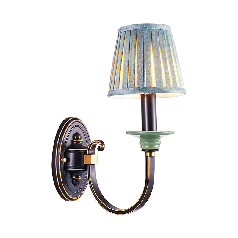 Skørter | Black pleated lampshade wall light country fabric 1/2-light bedroom wall light with twisted arm