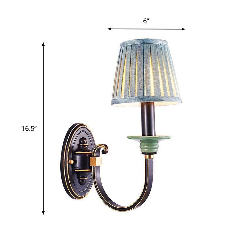 Skørter | Black pleated lampshade wall light country fabric 1/2-light bedroom wall light with twisted arm