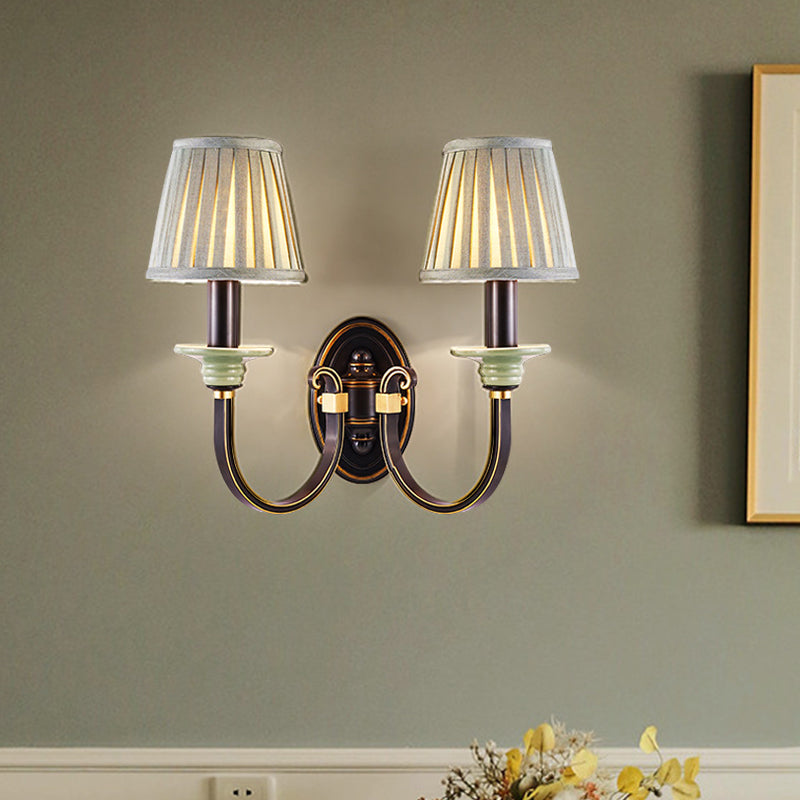 Skørter | Black pleated lampshade wall light country fabric 1/2-light bedroom wall light with twisted arm