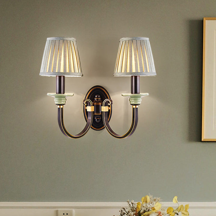 Skørter | Black pleated lampshade wall light country fabric 1/2-light bedroom wall light with twisted arm
