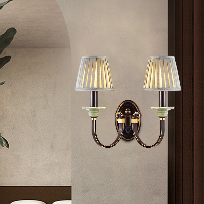 Skørter | Black pleated lampshade wall light country fabric 1/2-light bedroom wall light with twisted arm