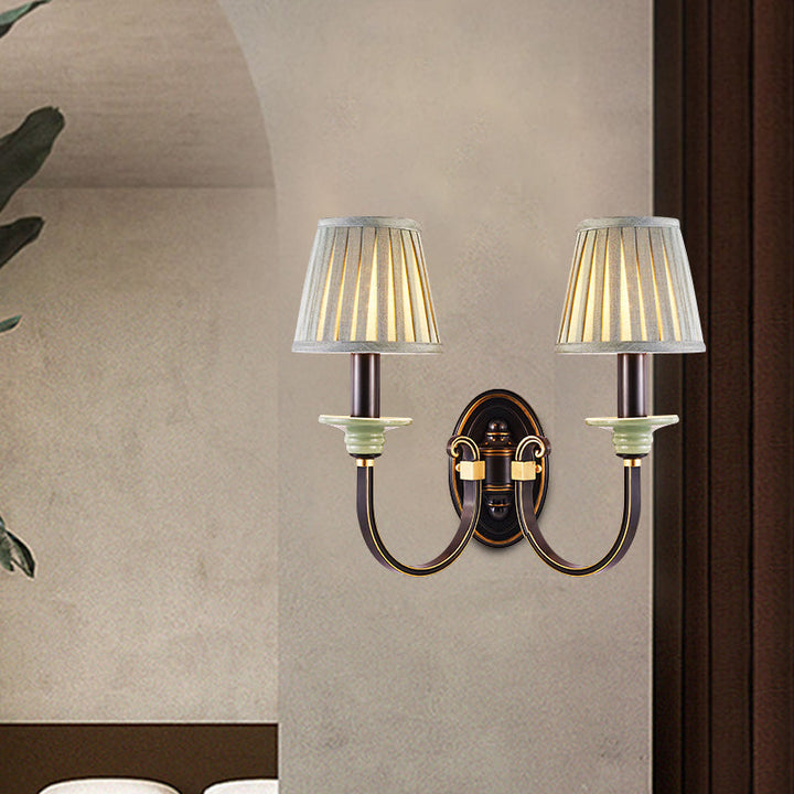 Skørter | Black pleated lampshade wall light country fabric 1/2-light bedroom wall light with twisted arm