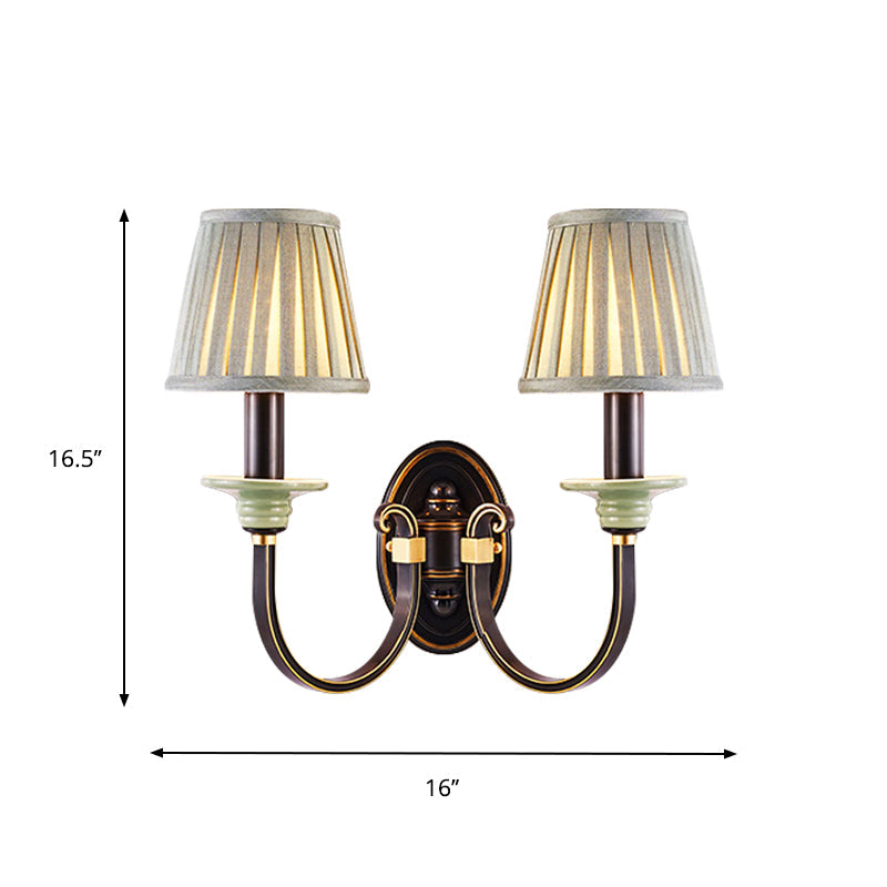 Skørter | Black pleated lampshade wall light country fabric 1/2-light bedroom wall light with twisted arm