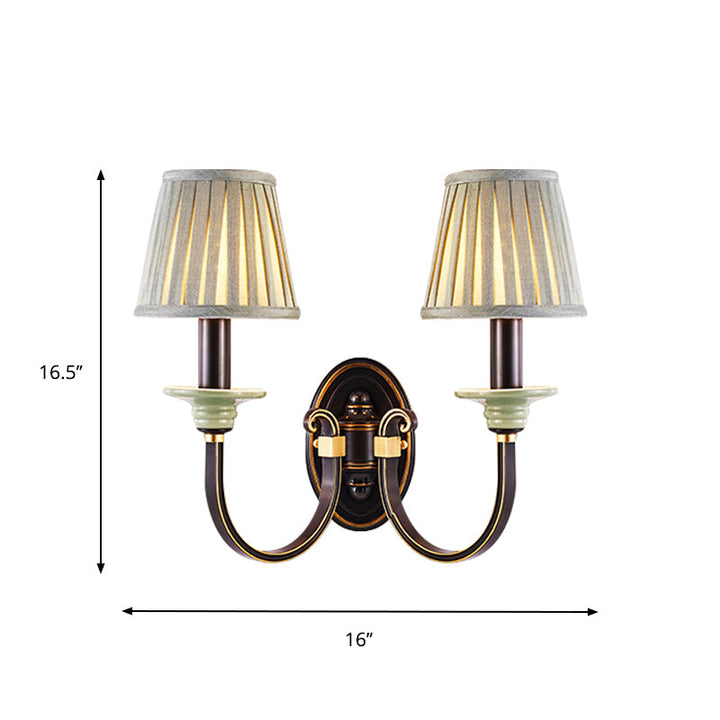 Skørter | Black pleated lampshade wall light country fabric 1/2-light bedroom wall light with twisted arm