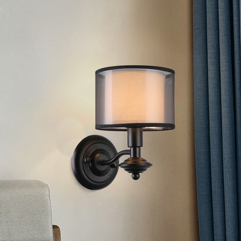 Skørter | 1 Bulb Fabric Wall Lighting Ideas Retro Black Double Drum Shade Hallway Wall Light Fixture