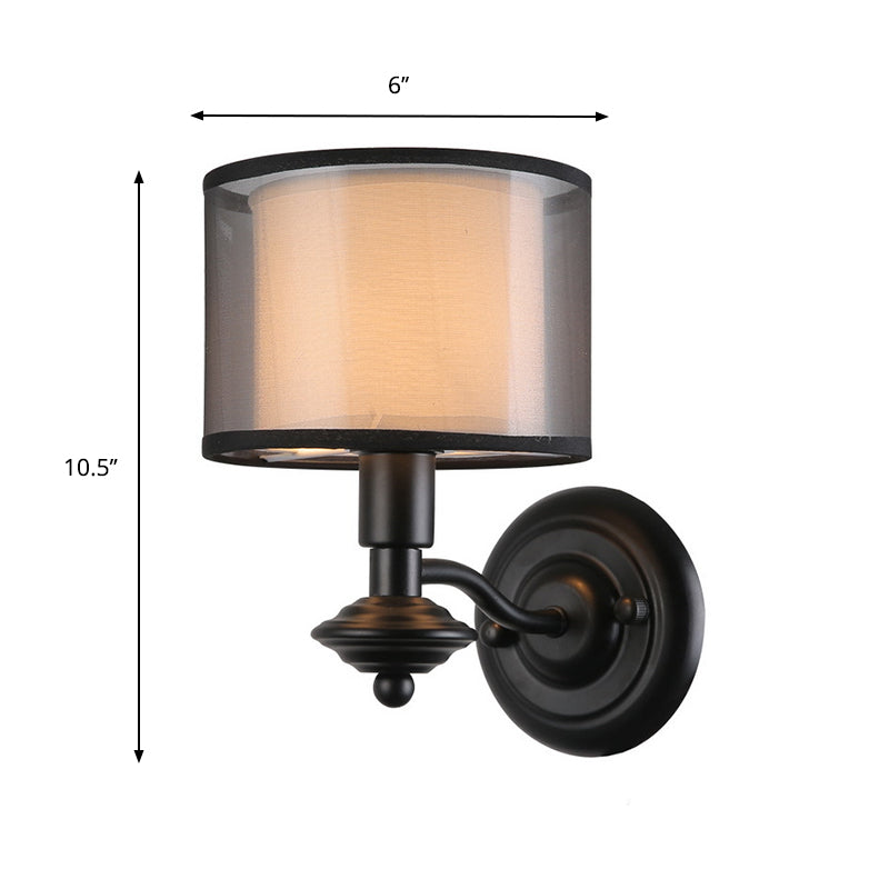 Skørter | 1 Bulb Fabric Wall Lighting Ideas Retro Black Double Drum Shade Hallway Wall Light Fixture