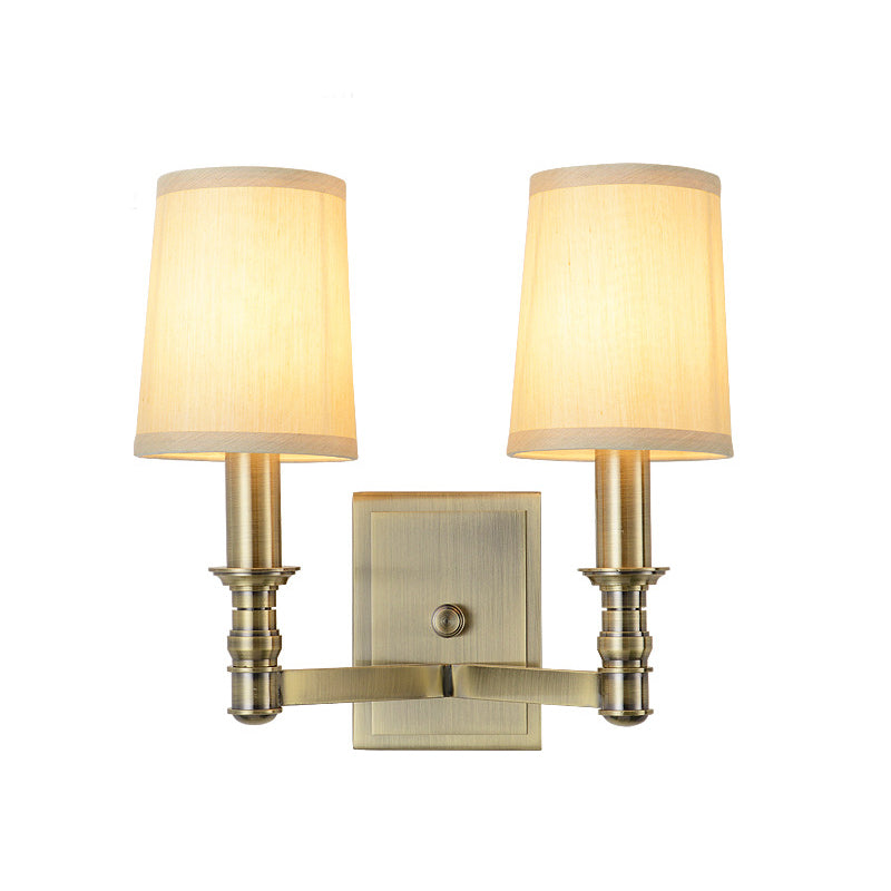 Skørter | 1/2-Light Wall Lamp Country Hall Wall Mounted Lamp with Cylinder Fabric Shade in Brass