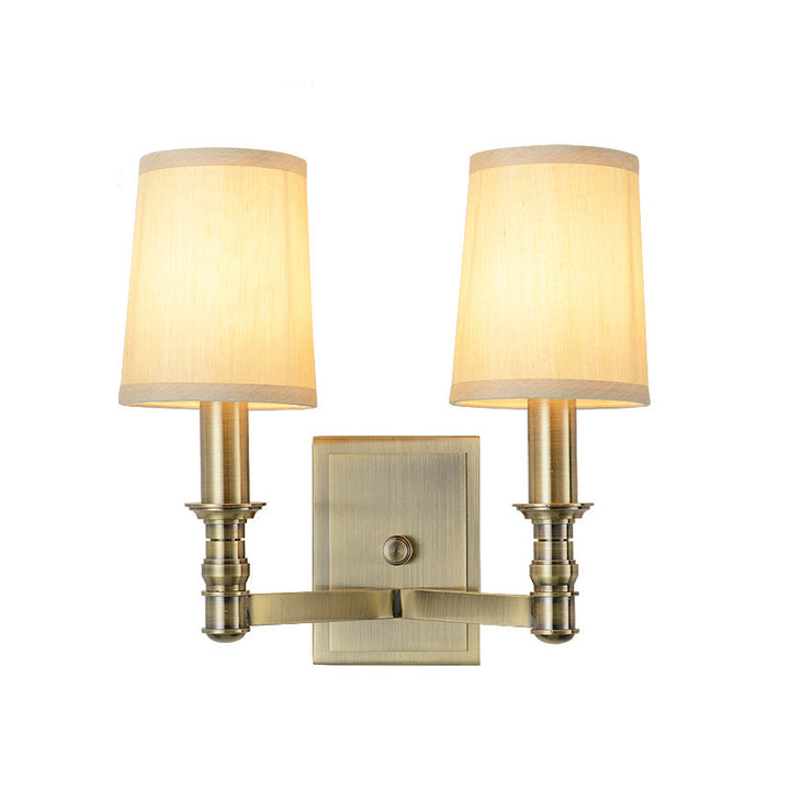 Skørter | 1/2-Light Wall Lamp Country Hall Wall Mounted Lamp with Cylinder Fabric Shade in Brass