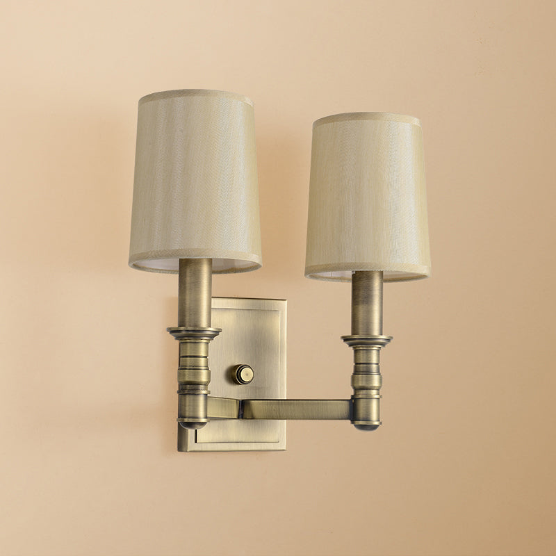 Skørter | 1/2-Light Wall Lamp Country Hall Wall Mounted Lamp with Cylinder Fabric Shade in Brass