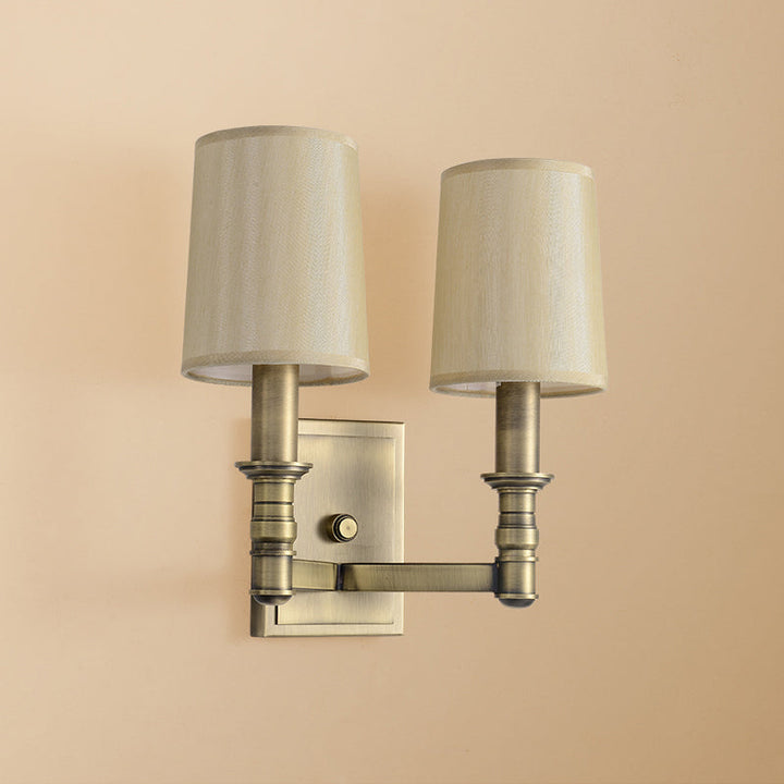 Skørter | 1/2-Light Wall Lamp Country Hall Wall Mounted Lamp with Cylinder Fabric Shade in Brass