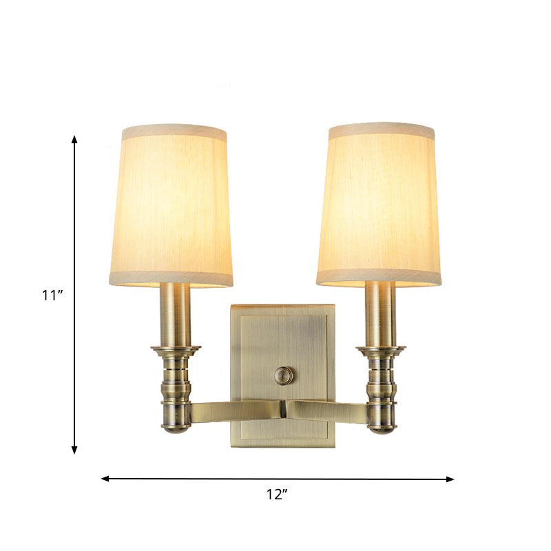 Skørter | 1/2-Light Wall Lamp Country Hall Wall Mounted Lamp with Cylinder Fabric Shade in Brass