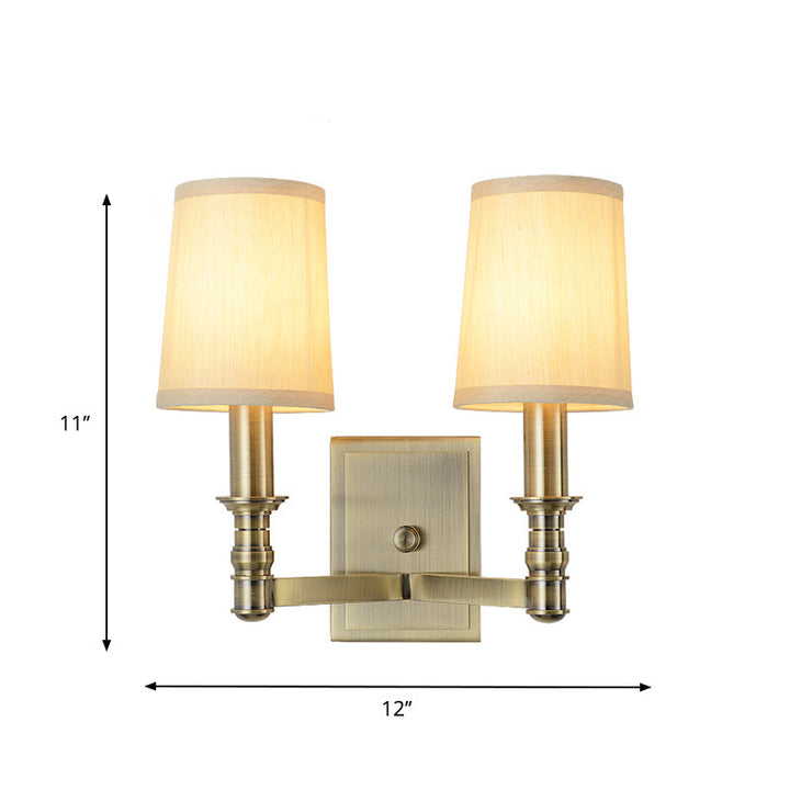 Skørter | 1/2-Light Wall Lamp Country Hall Wall Mounted Lamp with Cylinder Fabric Shade in Brass