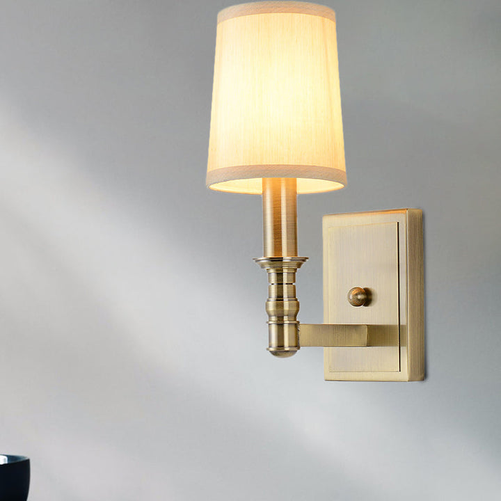 Skørter | 1/2-Light Wall Lamp Country Hall Wall Mounted Lamp with Cylinder Fabric Shade in Brass