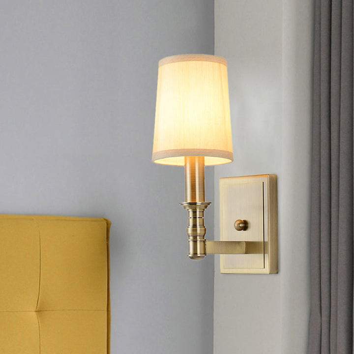 Skørter | 1/2-Light Wall Lamp Country Hall Wall Mounted Lamp with Cylinder Fabric Shade in Brass