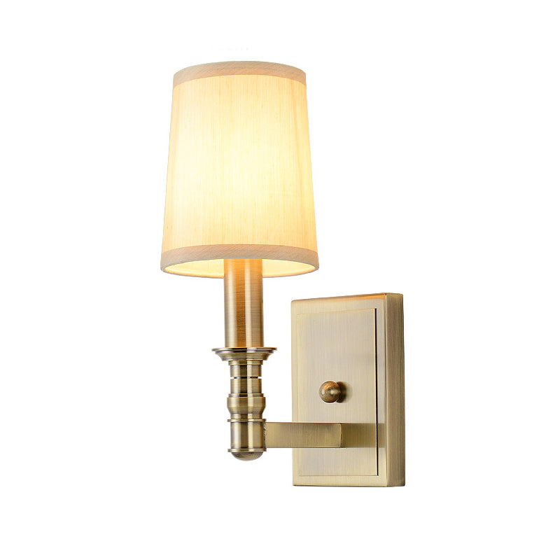 Skørter | 1/2-Light Wall Lamp Country Hall Wall Mounted Lamp with Cylinder Fabric Shade in Brass