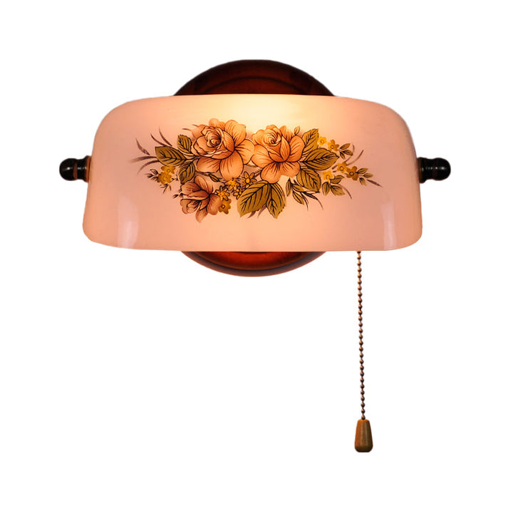 Skørter | 1 head flower pattern shaded wall lamp American garden white glass wall light with pull chain
