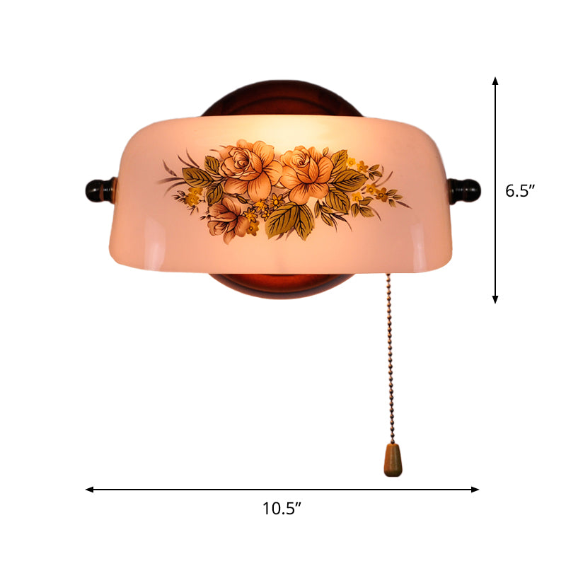 Skørter | 1 head flower pattern shaded wall lamp American garden white glass wall light with pull chain